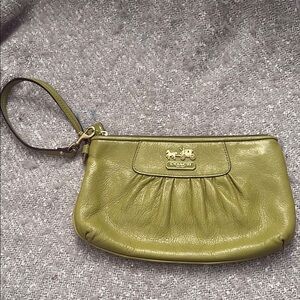 Coach Green Leather Clutch with Gold Accents